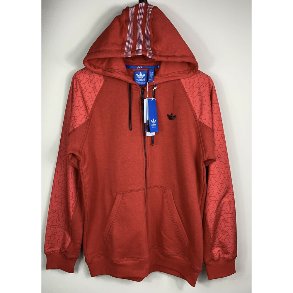Adidas Fleece Sport Tech Fleece Hoodie Sweater Mens Small Red NEW S